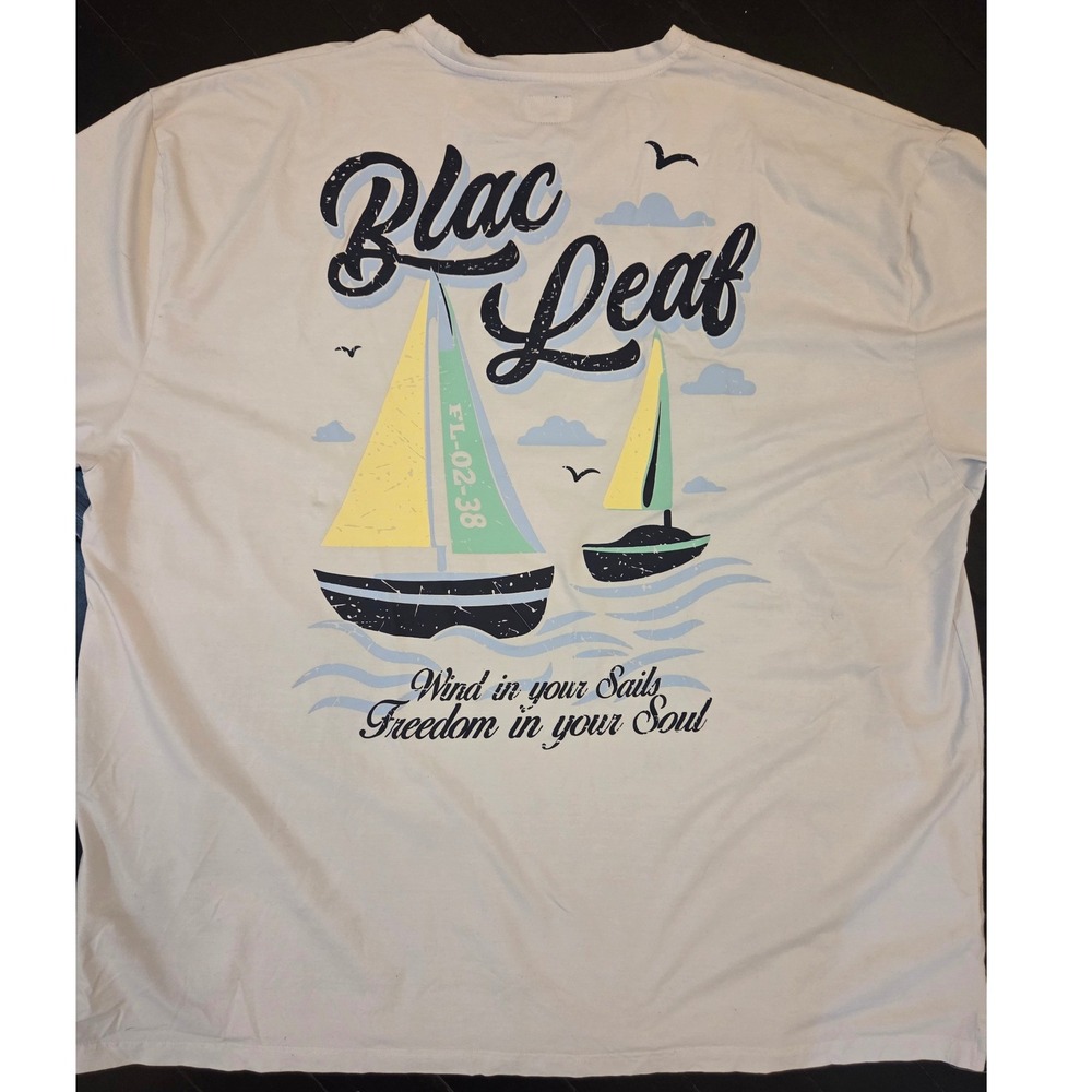 Blac Leaf Mens 4XL Sailboat Graphic T-Shirt Beige Nautical Short Sleeve Tee